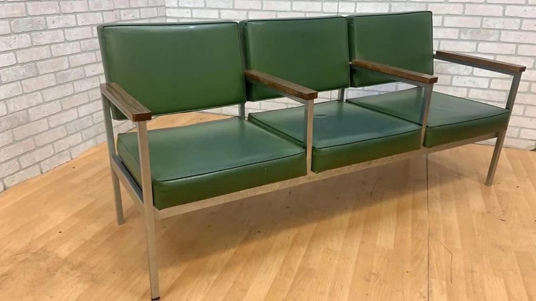 Mid Century Modern Knoll Style Bench in Green - 6