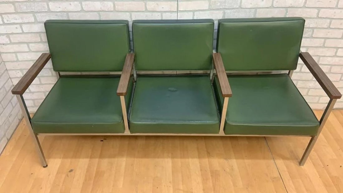 Mid Century Modern Knoll Style Bench in Green - 7