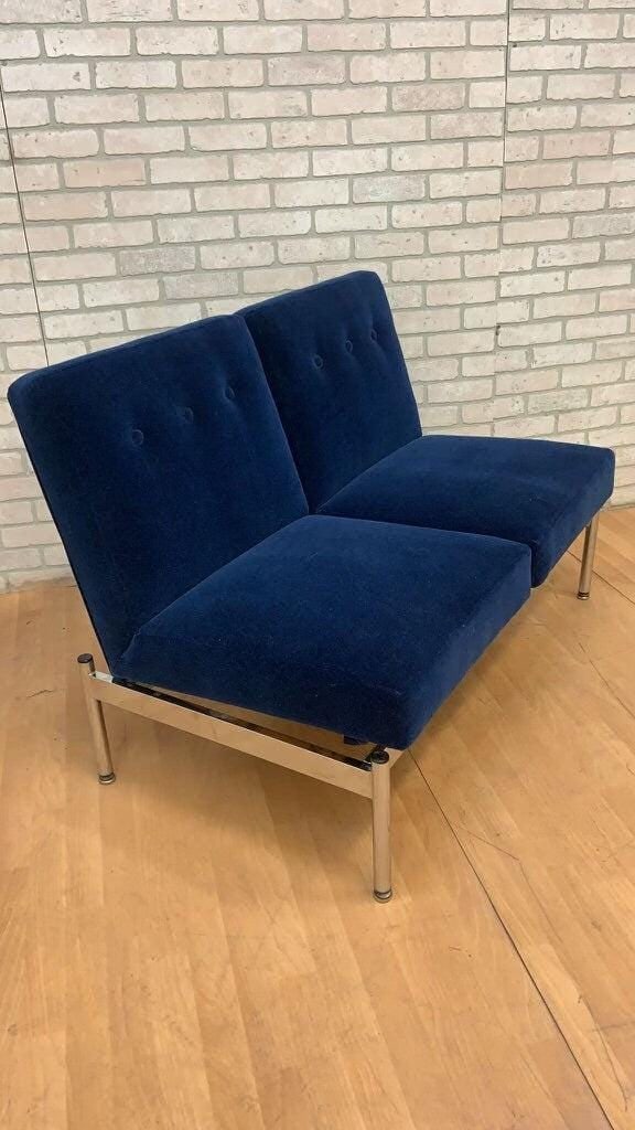 Mid Century Modern Steelcase Loveseat Newly Reupholstered in Cobalt Blue Mohair - 2