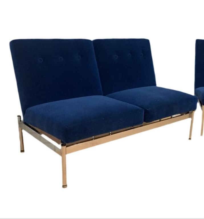 Mid Century Modern Steelcase Loveseat Newly Reupholstered in Cobalt Blue Mohair - 3