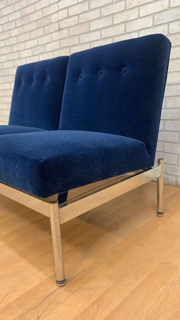 Mid Century Modern Steelcase Loveseat Newly Reupholstered in Cobalt Blue Mohair - 4