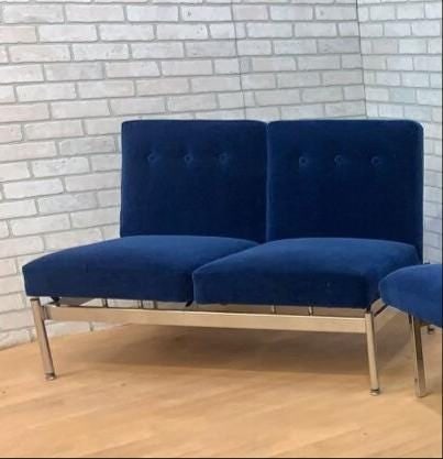 Mid Century Modern Steelcase Loveseat Newly Reupholstered in Cobalt Blue Mohair - 5