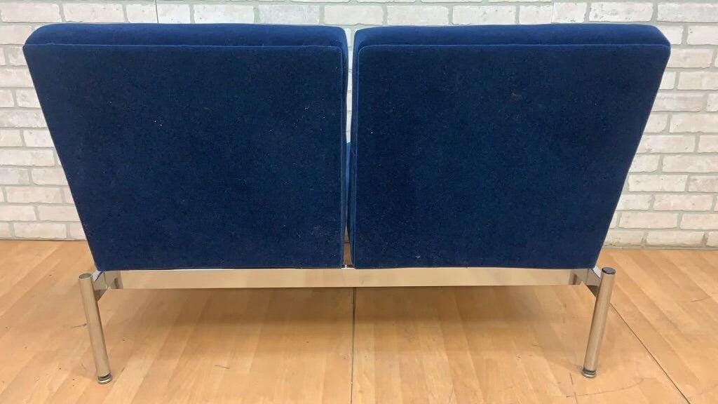 Mid Century Modern Steelcase Loveseat Newly Reupholstered in Cobalt Blue Mohair - 6
