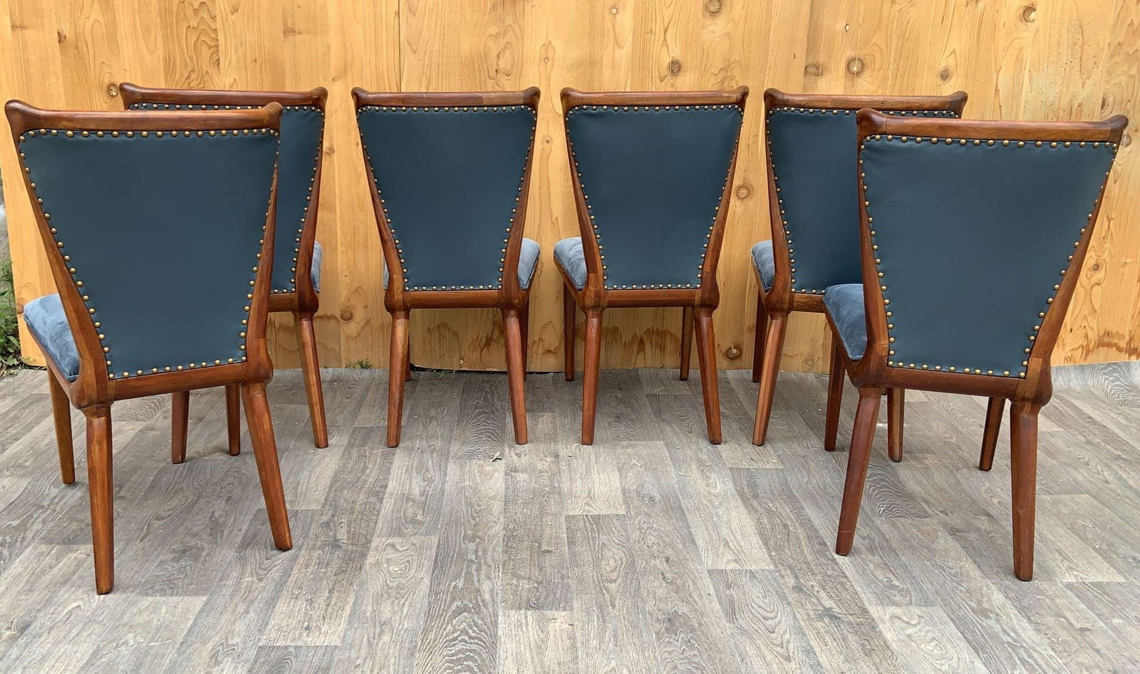 Vintage Italian Art Deco Sculptural Curved Back Dining Chairs Newly Reupholstered in Suede - Set of - 10