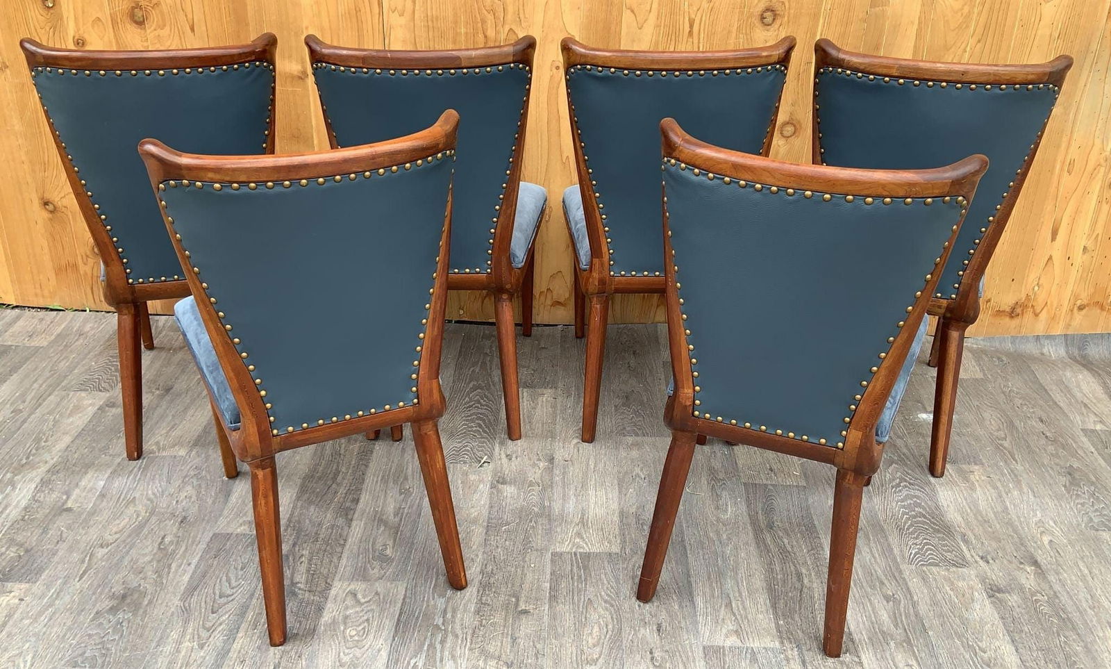 Vintage Italian Art Deco Sculptural Curved Back Dining Chairs Newly Reupholstered in Suede - Set of - 4