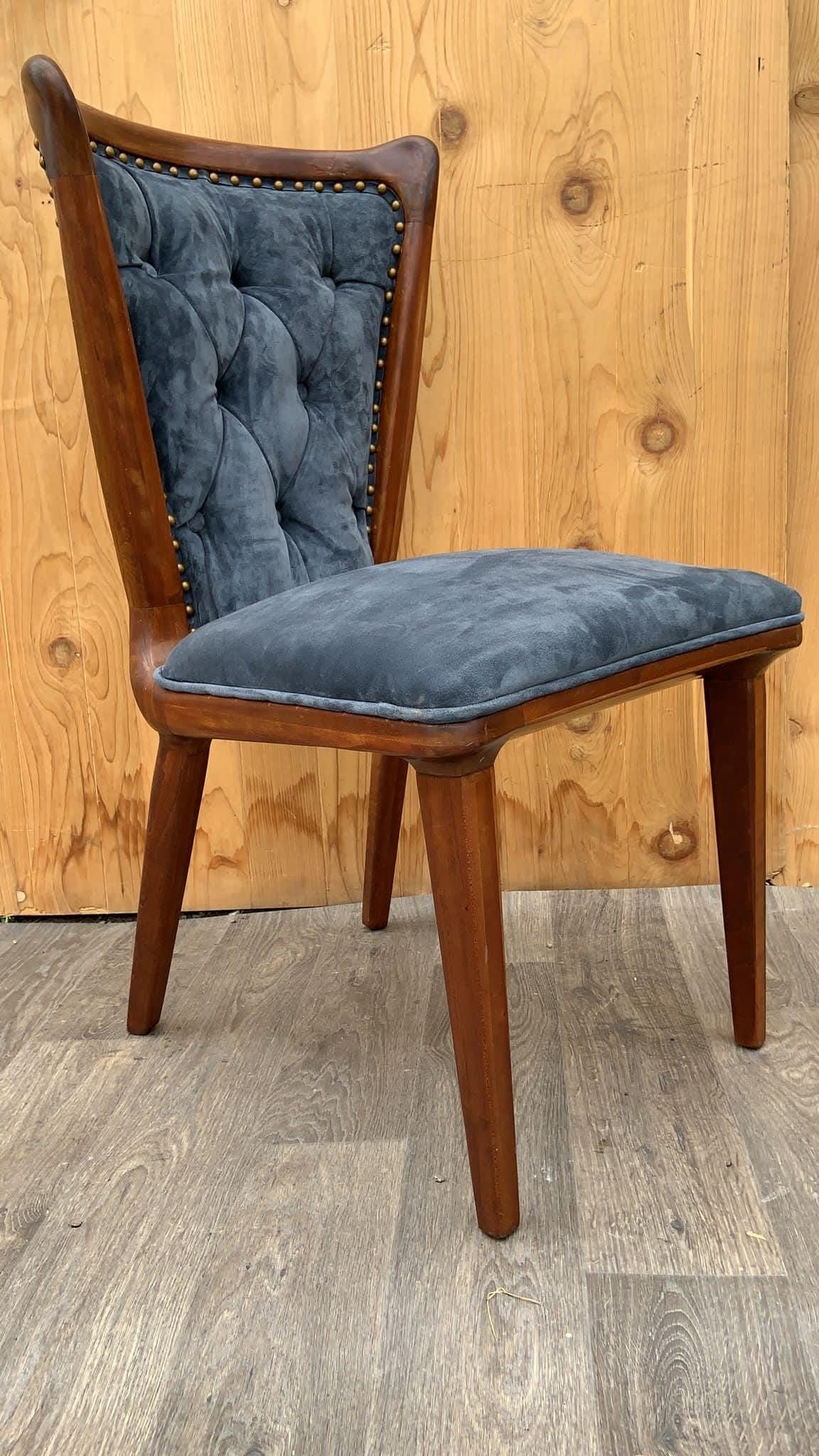 Vintage Italian Art Deco Sculptural Curved Back Dining Chairs Newly Reupholstered in Suede - Set of - 9