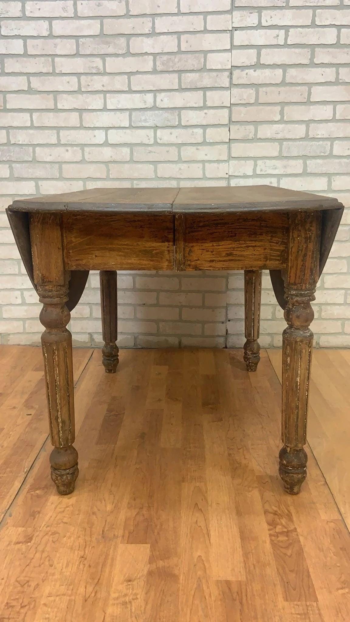 Antique Farmhouse Drop-Leaf Turned Leg Table - 6