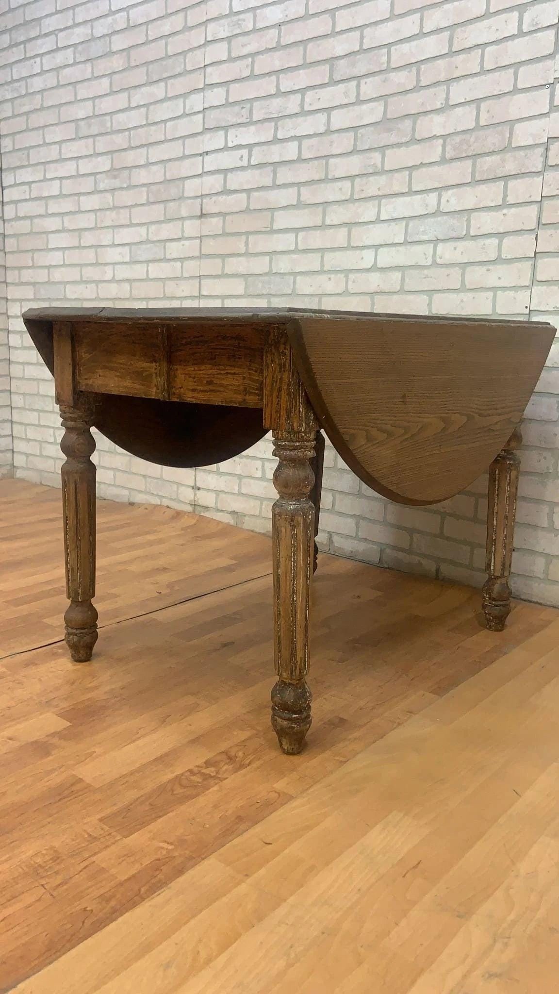 Antique Farmhouse Drop-Leaf Turned Leg Table - 7