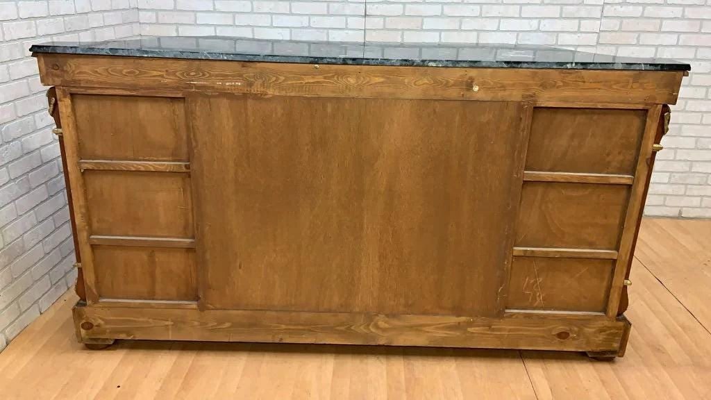 Vintage French Louis XVI Style Inlaid Serpentine Marble Top Credenza - 8