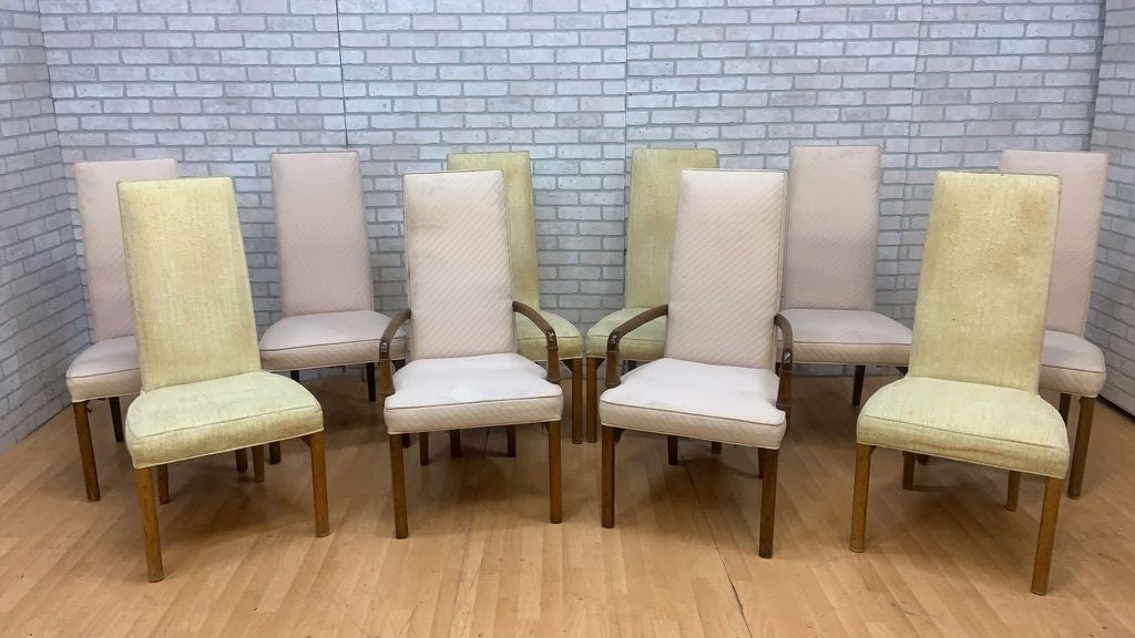 Mid Century Modern Drexel Heritage Campaign Style High Back Dining Chairs for Upholstery - Set of 10 - 4