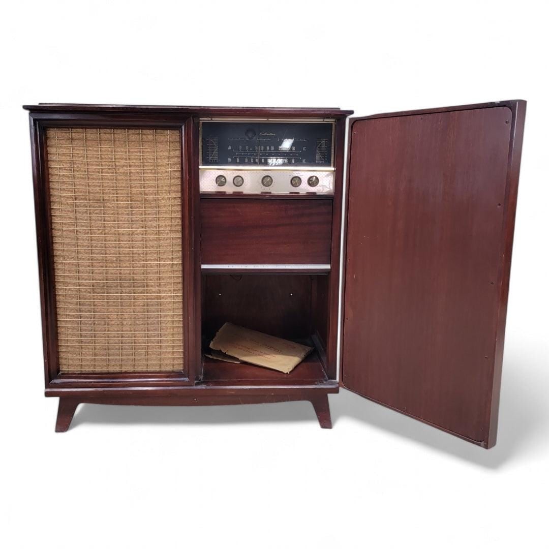 Mid Century Modern Silvertone High Fidelity Record Player/Radio Console - 5
