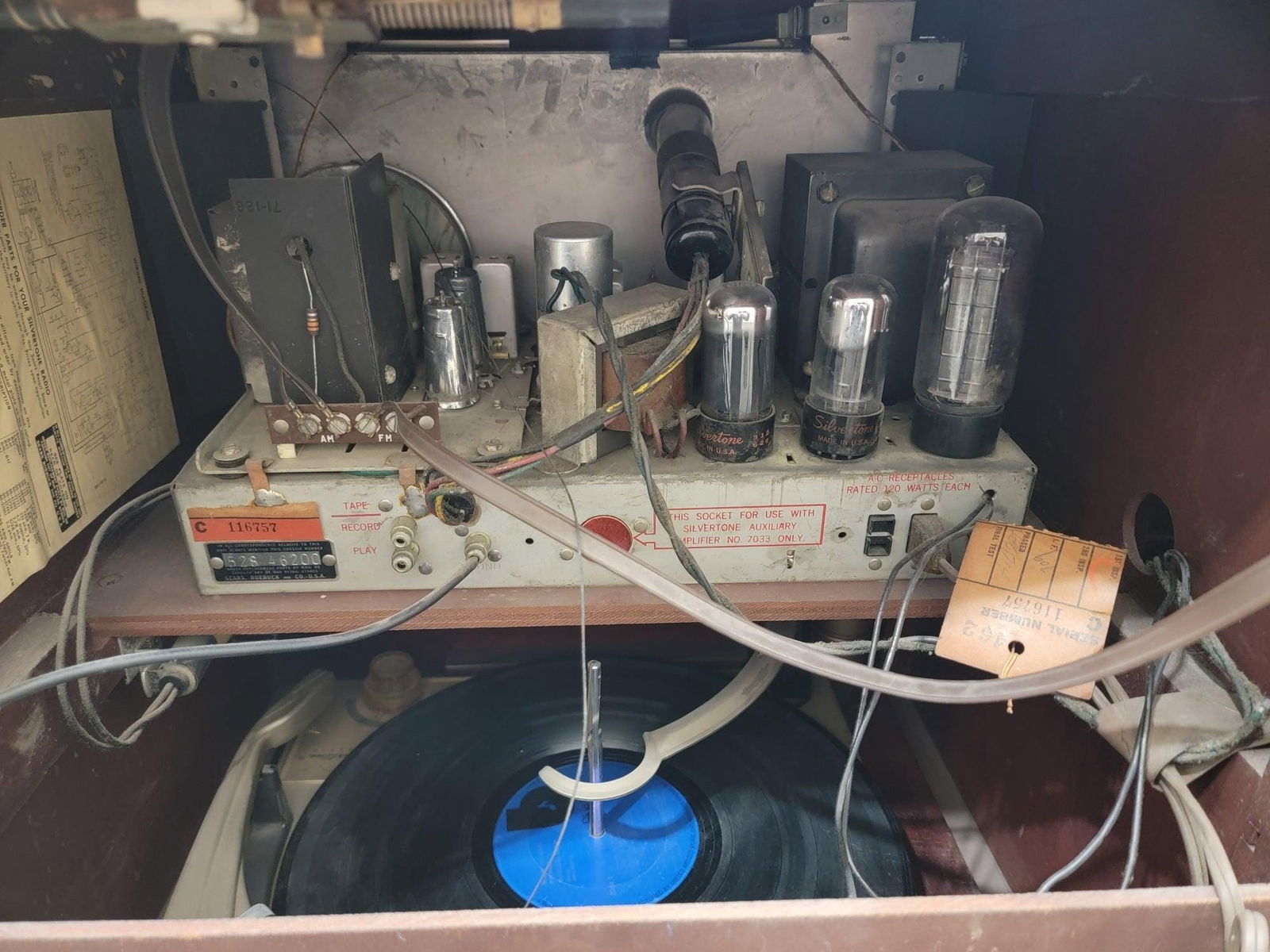 Mid Century Modern Silvertone High Fidelity Record Player/Radio Console - 6