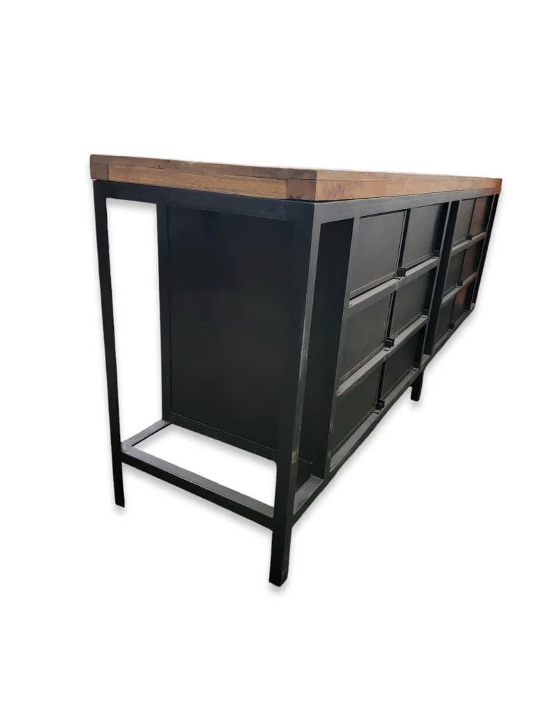 Vintage Industrial Forged Metal Sideboard with Mango Wood Top 12-Metal Drawer - 4