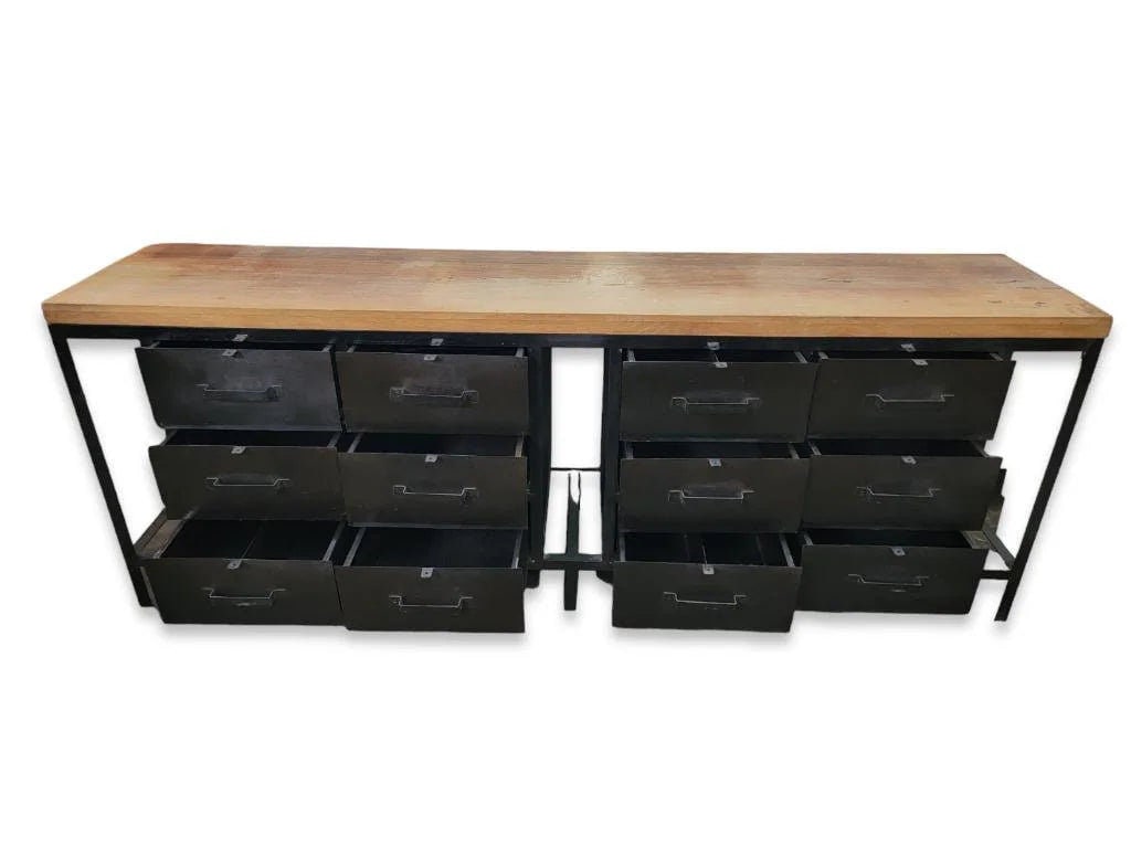 Vintage Industrial Forged Metal Sideboard with Mango Wood Top 12-Metal Drawer - 5