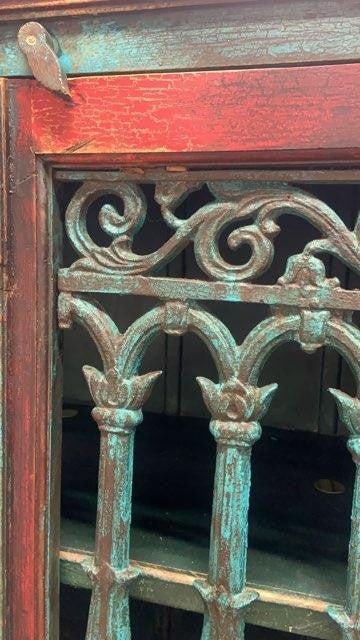 Antique German Hand Painted 2-Door Forged Iron Cabinet - 10