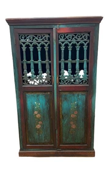 Antique German Hand Painted 2-Door Forged Iron Cabinet - 2