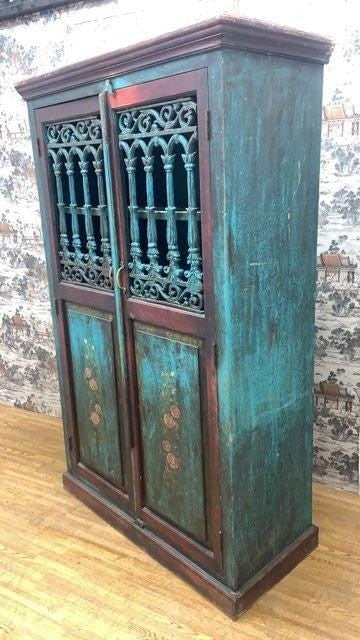 Antique German Hand Painted 2-Door Forged Iron Cabinet - 4