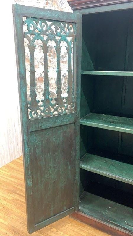 Antique German Hand Painted 2-Door Forged Iron Cabinet - 6