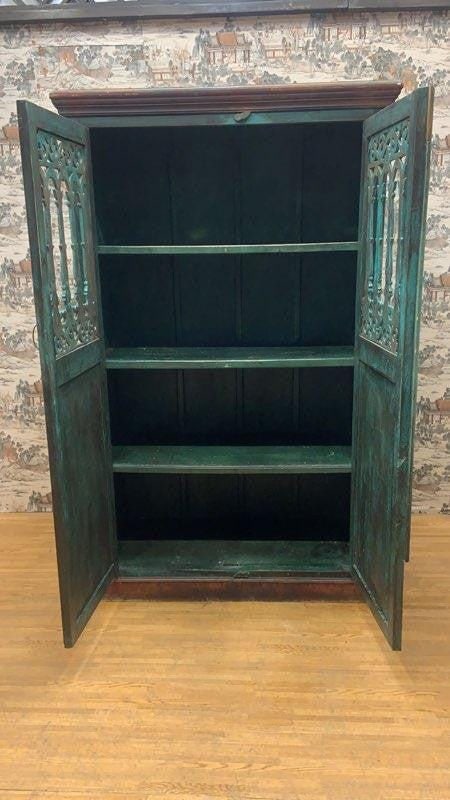 Antique German Hand Painted 2-Door Forged Iron Cabinet - 7