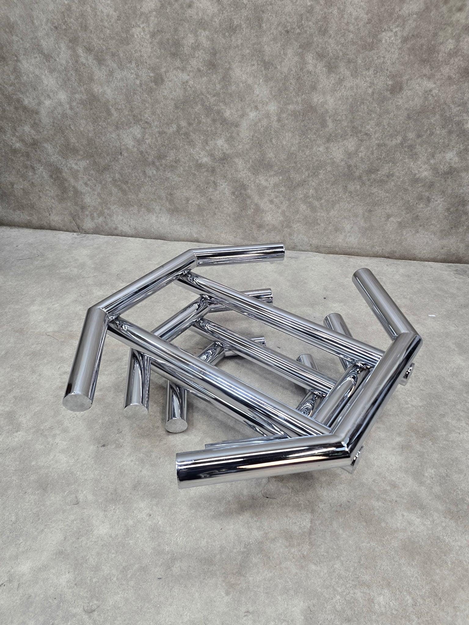 Mid Century Modern Paul Mayen Style Stacked Octagonal Tubular Chrome Coffee Table - 2
