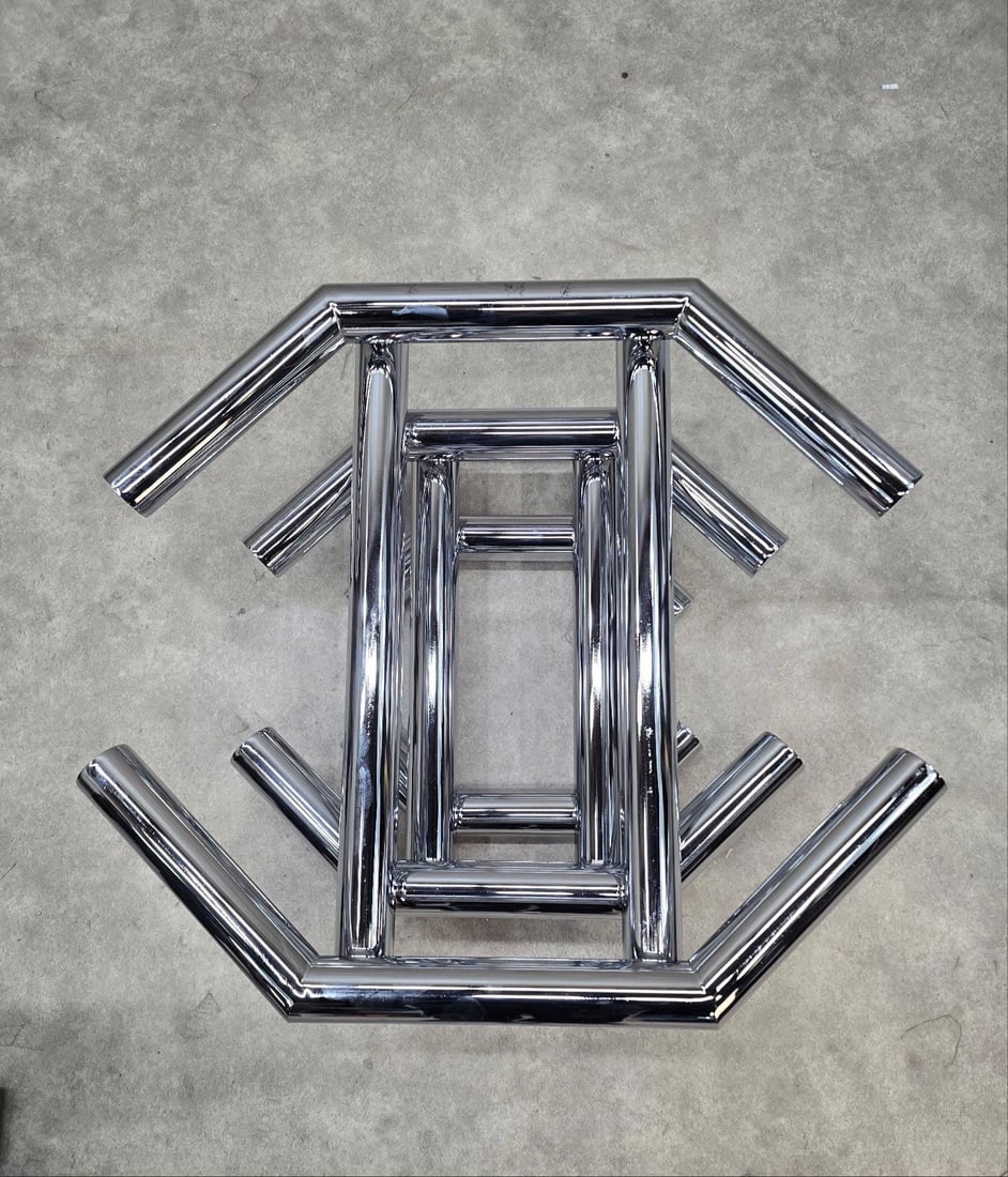 Mid Century Modern Paul Mayen Style Stacked Octagonal Tubular Chrome Coffee Table - 5