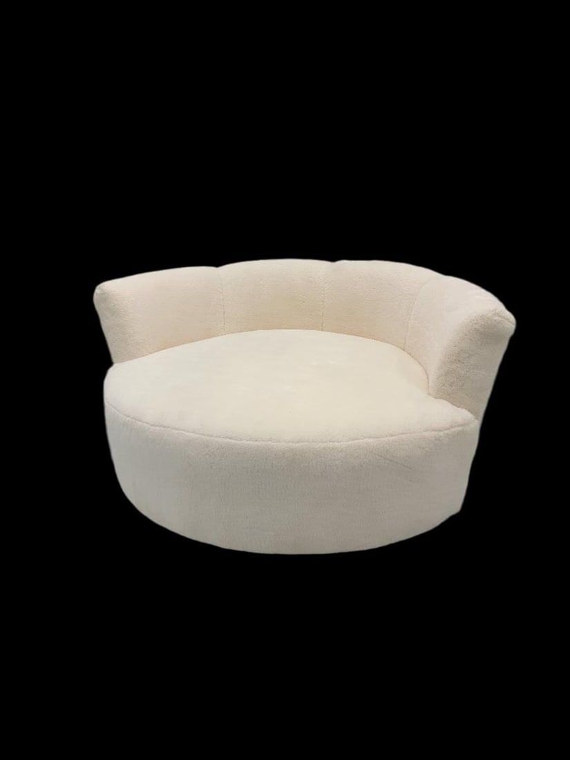 Mid Century Modern Milo Baughman Style Swivel Love Lounge Newly Reupholstered Natural Sherling - 2