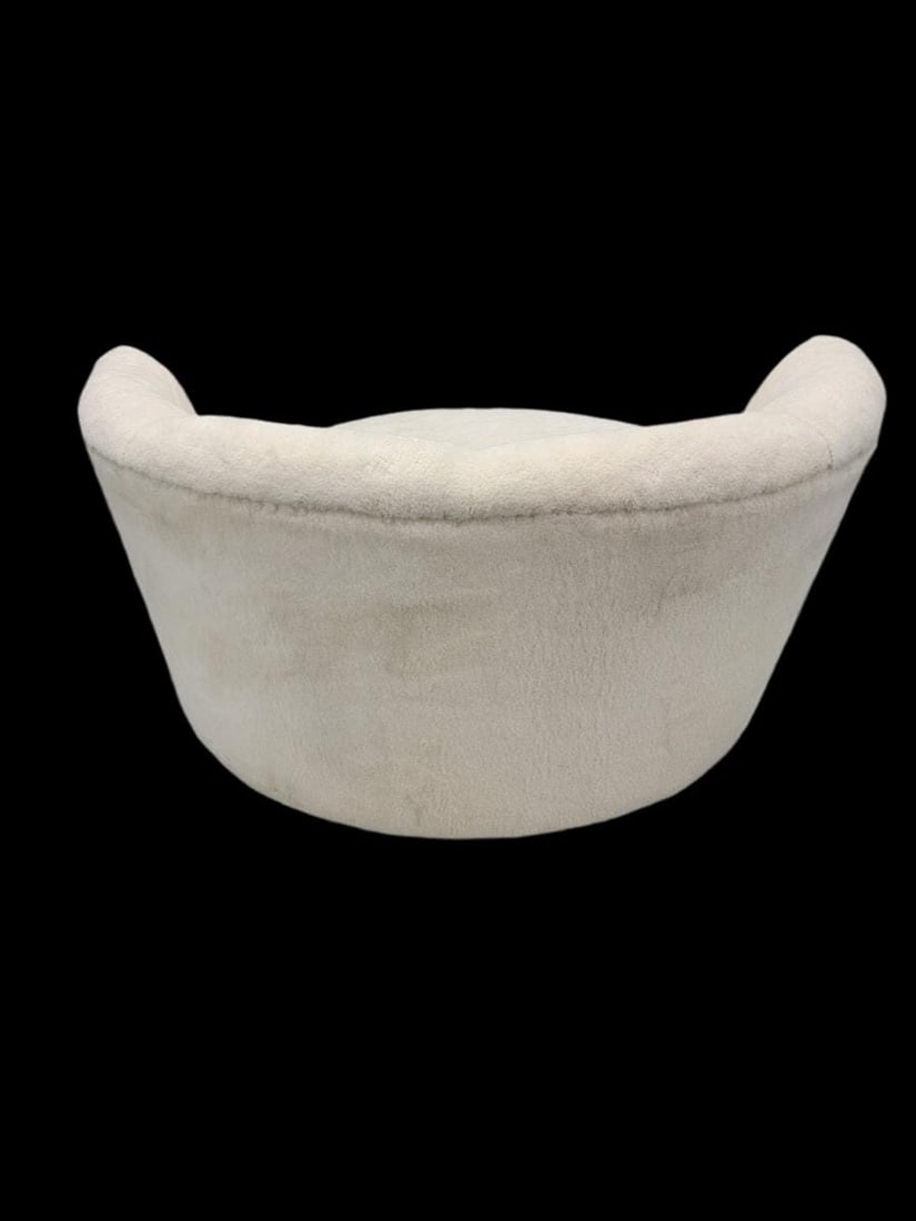 Mid Century Modern Milo Baughman Style Swivel Love Lounge Newly Reupholstered Natural Sherling - 4