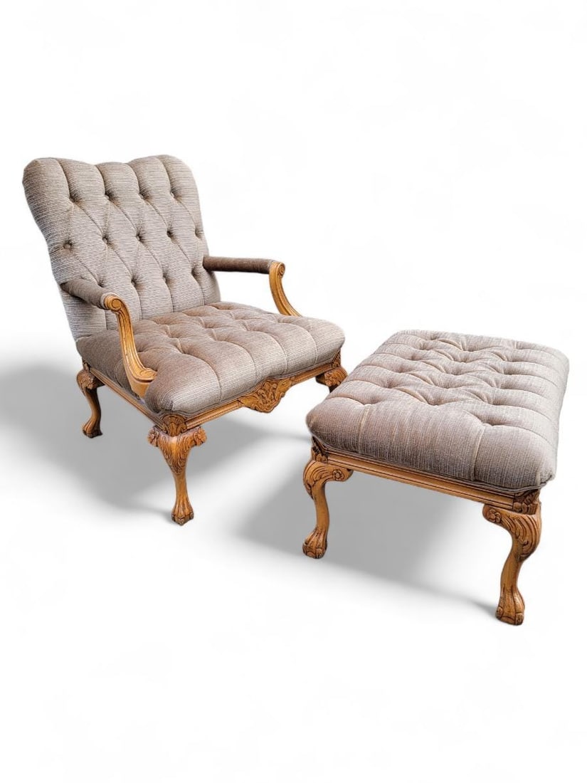 Vintage French Louis XV Style Fauteuil Tufted Armchair & Ottoman Newly Reupholstered in Mohair: Title: Vintage French Louis XV Style Fauteuil Tufted Armchair & Ottoman Newly Reupholstered in Mohair Description: Vintage French Louis XV Style Fauteuil Tufted Armchair & Ottoman Newly Reupholste