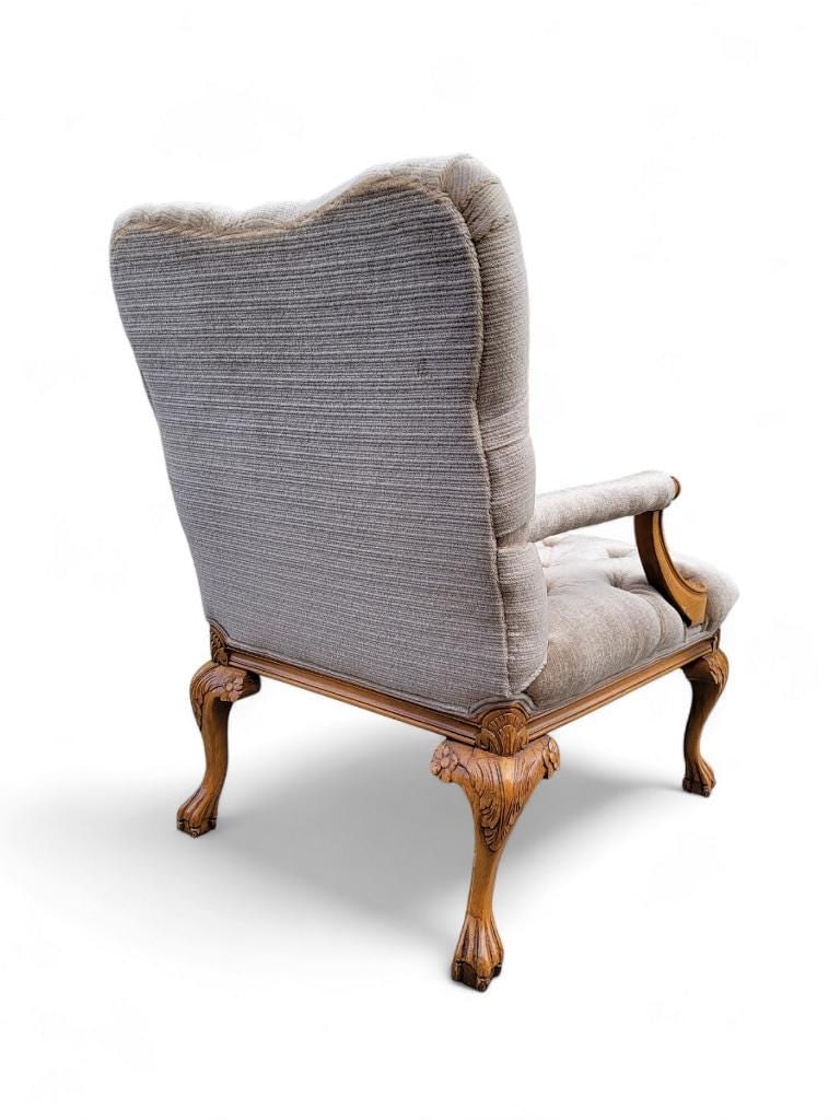 Vintage French Louis XV Style Fauteuil Tufted Armchair & Ottoman Newly Reupholstered in Mohair - 4