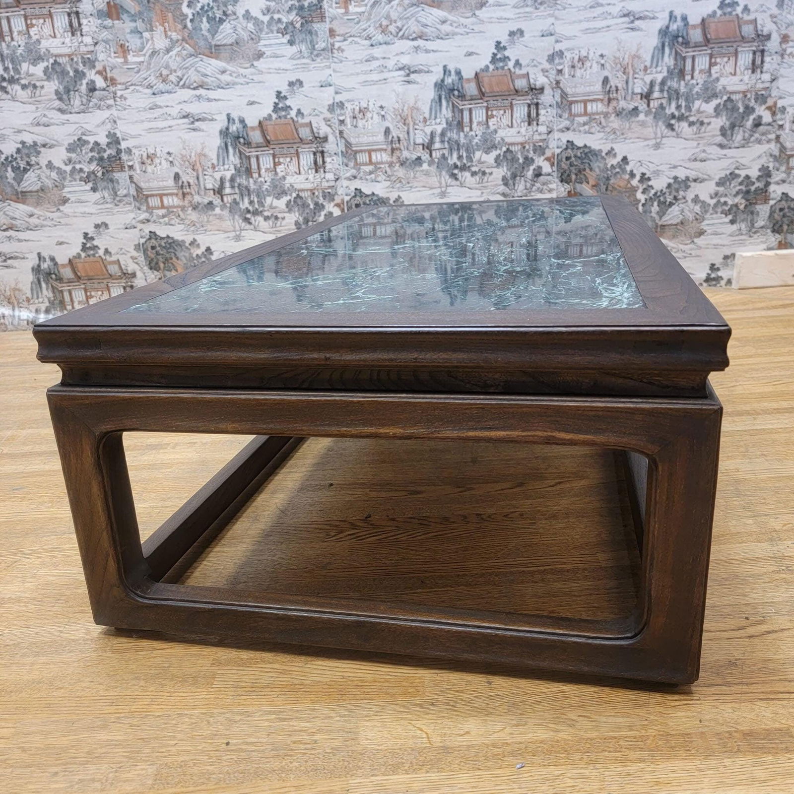 Antique Shanxi Province Elm Coffee Table with Green Marble Stone Top - 5