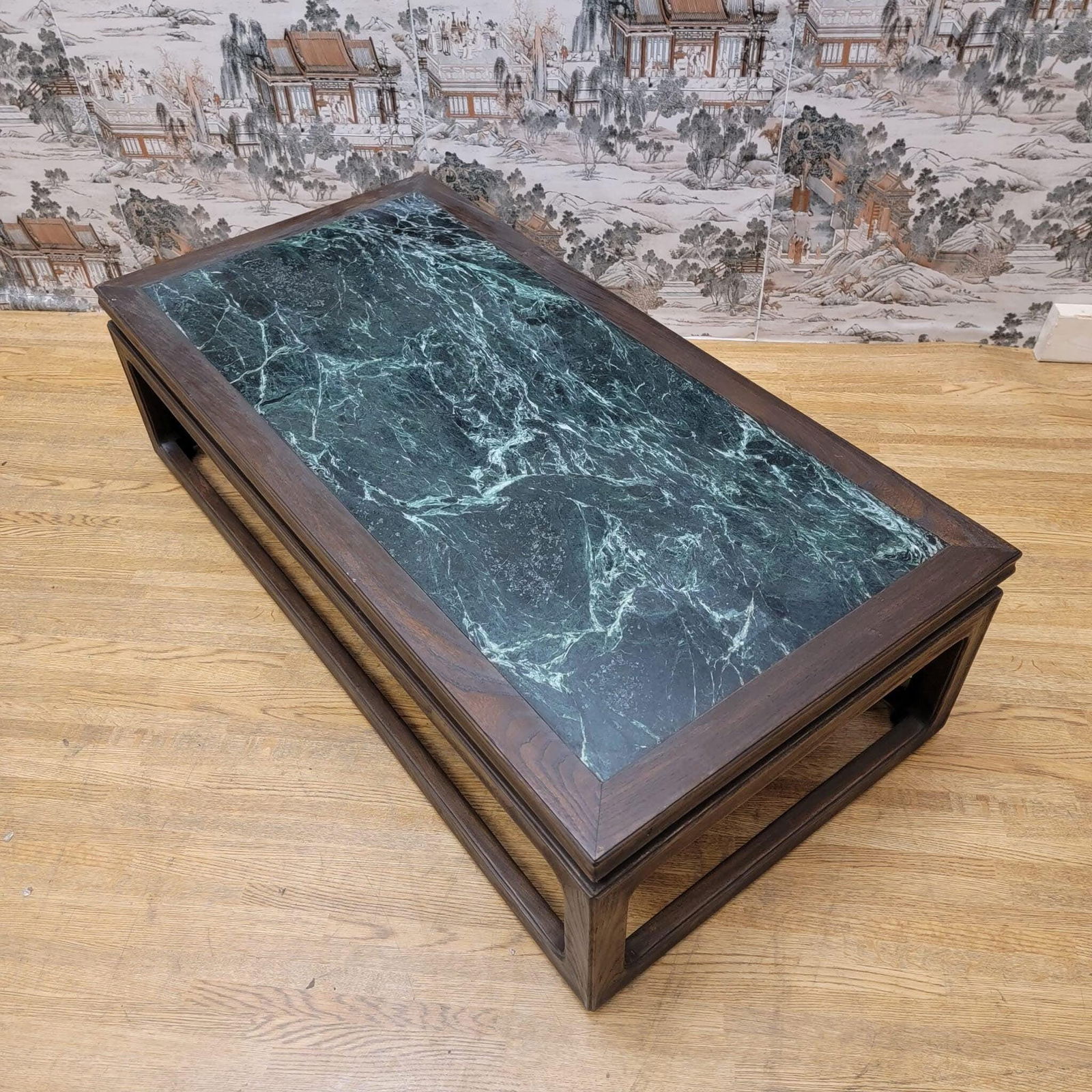Antique Shanxi Province Elm Coffee Table with Green Marble Stone Top - 7