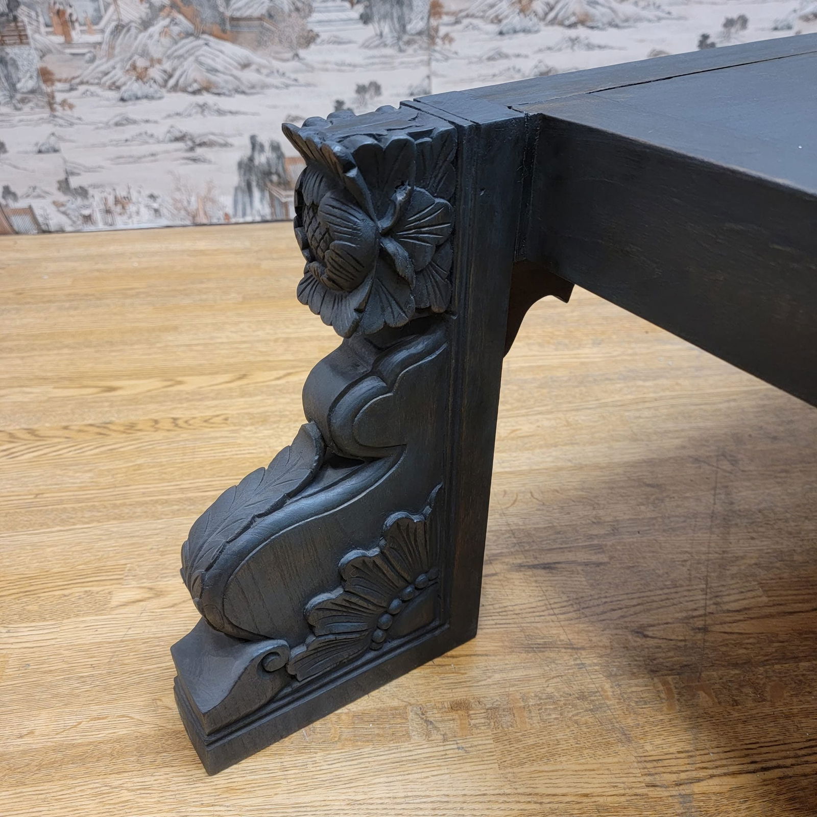 Vintage Chinese Black Elmwood Coffee Table with Carved Legs - 2
