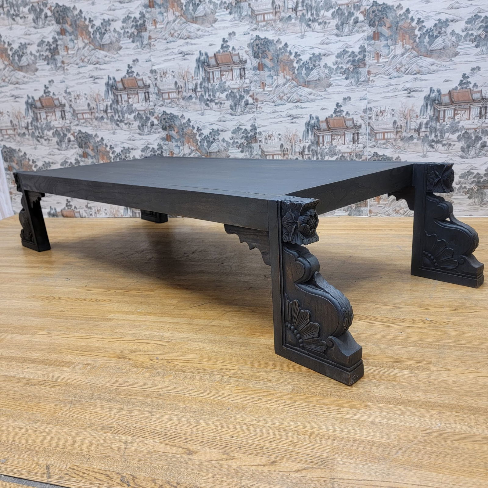 Vintage Chinese Black Elmwood Coffee Table with Carved Legs - 3