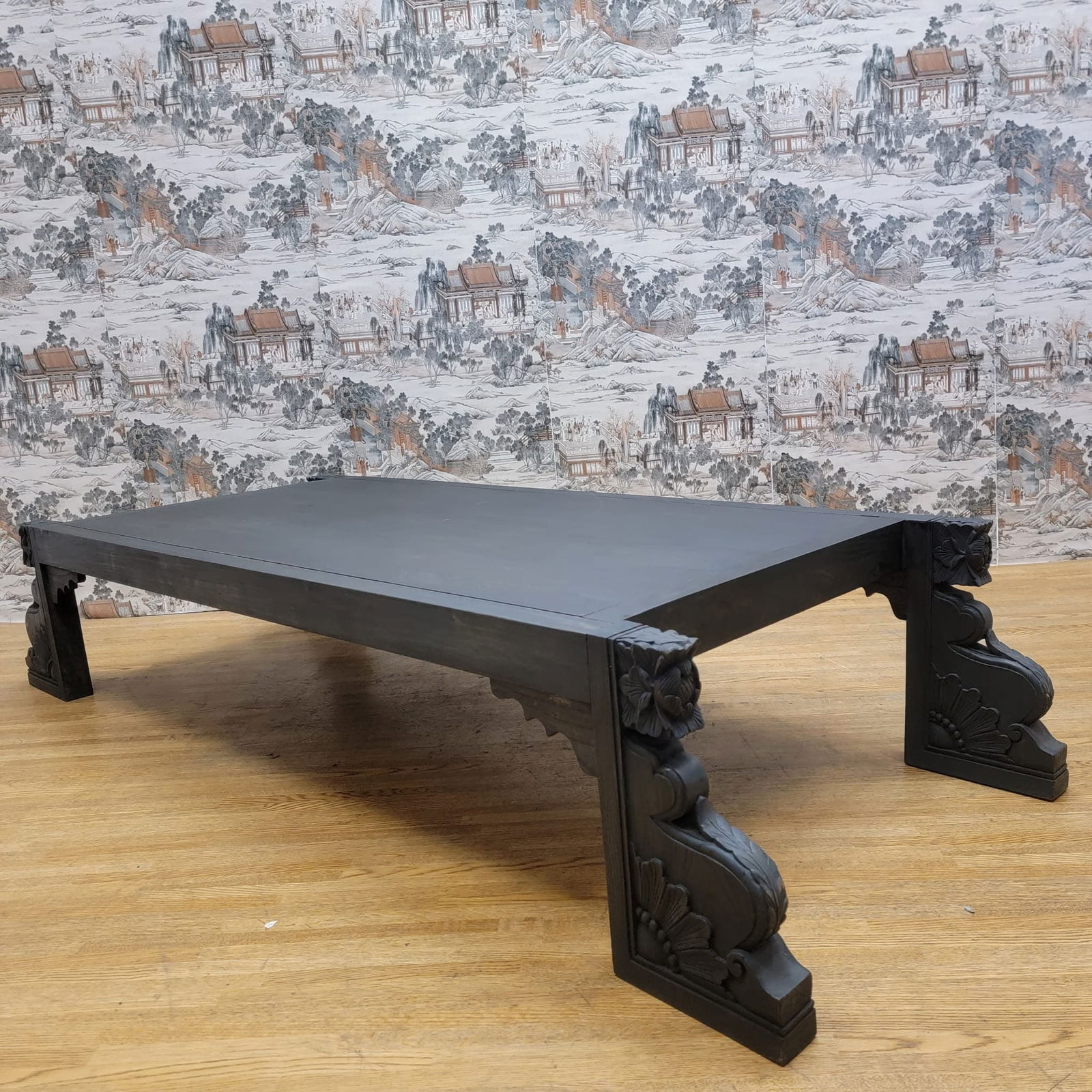 Vintage Chinese Black Elmwood Coffee Table with Carved Legs - 7