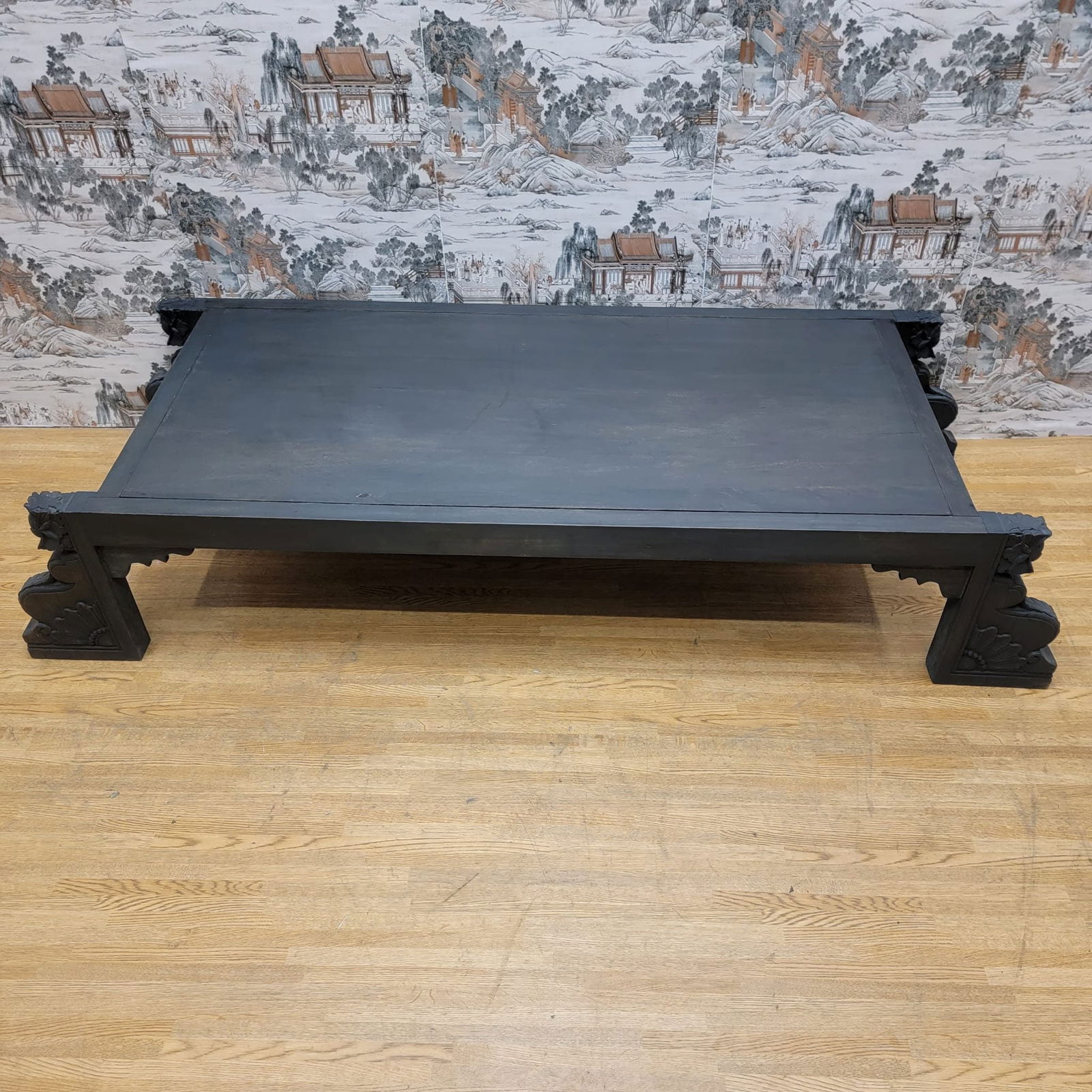 Vintage Chinese Black Elmwood Coffee Table with Carved Legs - 9