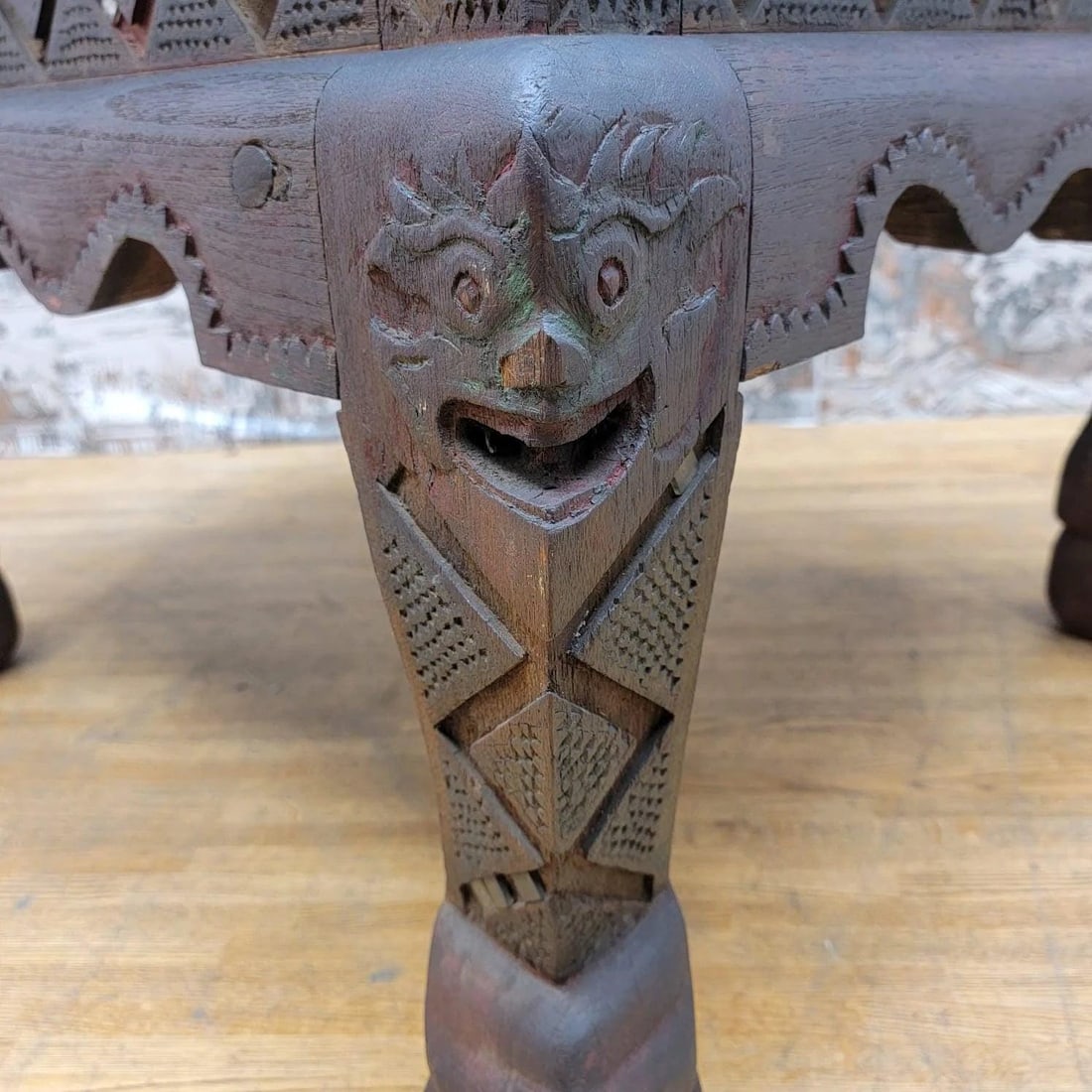 Antique East Indian Teak Wood Square Side Table with Carved Legs and Apron - 3