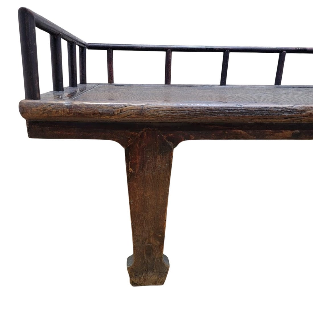 Antique Shanxi Province Elm and Rattan Inlay Opium Bed - 7