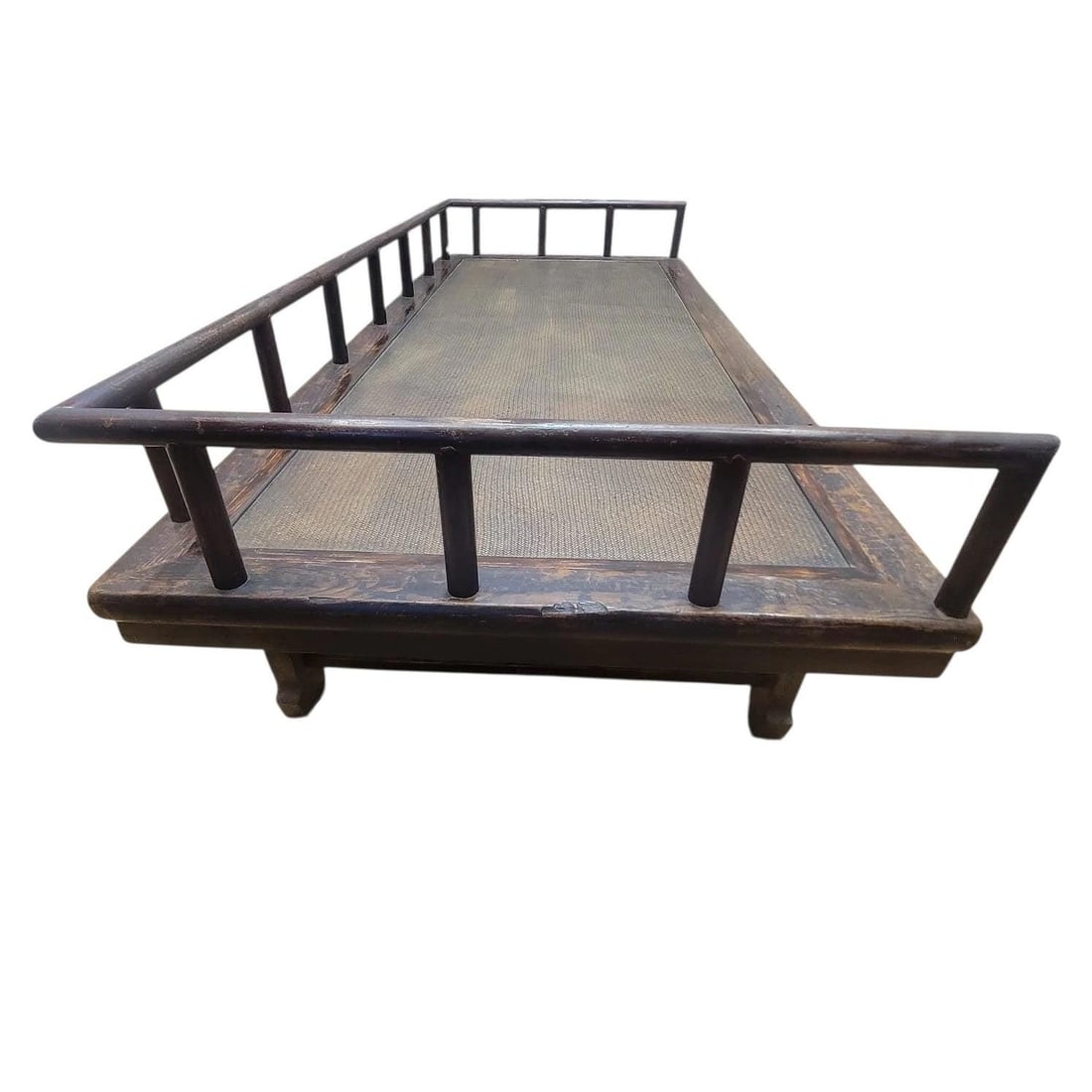 Antique Shanxi Province Elm and Rattan Inlay Opium Bed - 8