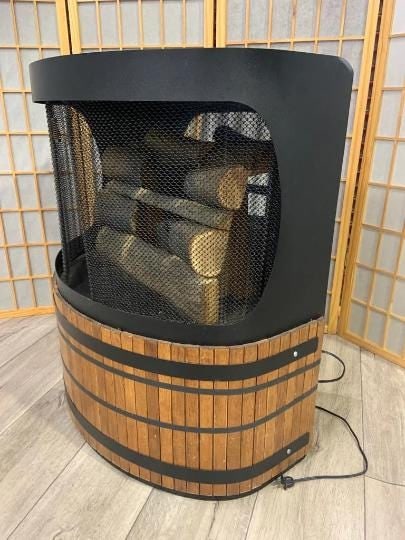 Vintage Modern Black Wood Free Standing Indoor Fireplace - 5