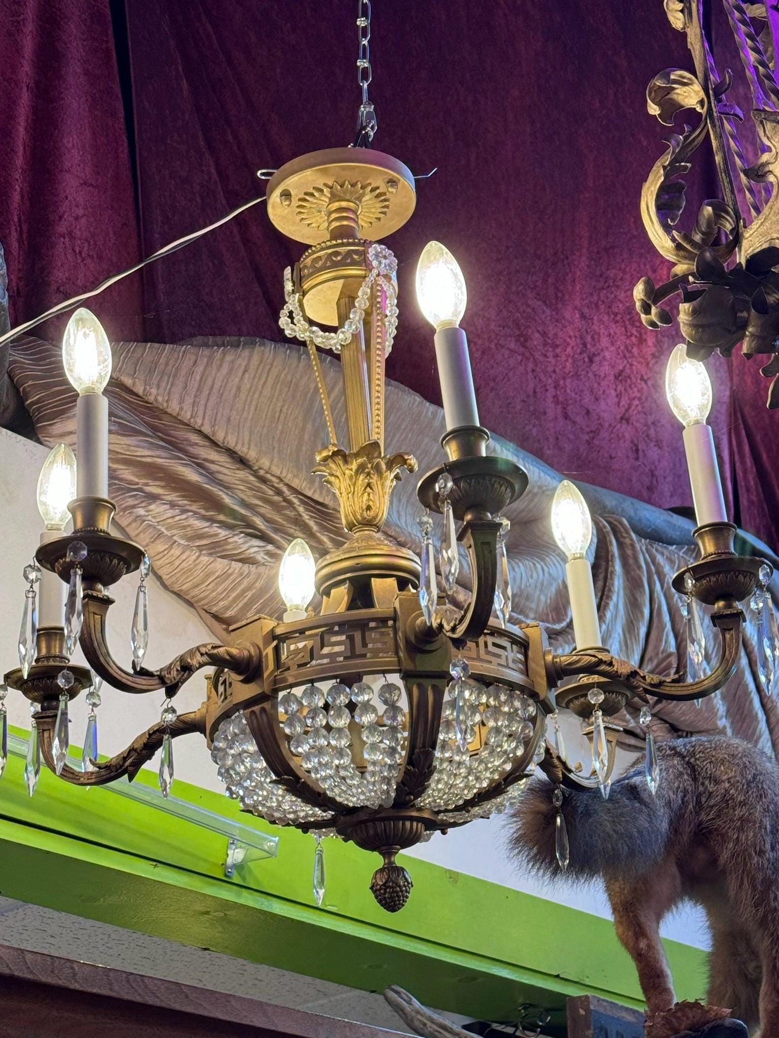 Antique French Empire Greek Key Chandelier - 2