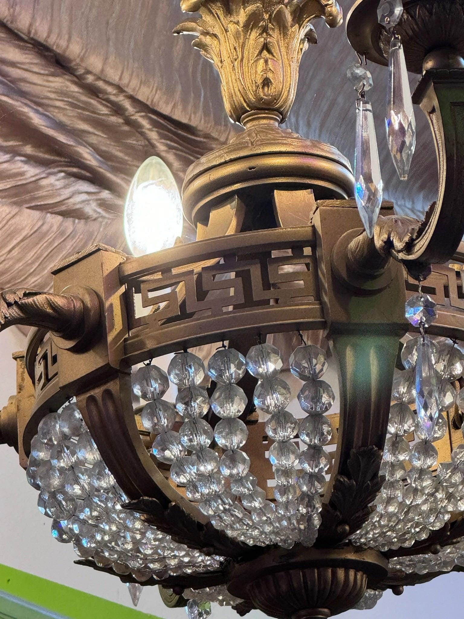 Antique French Empire Greek Key Chandelier - 3