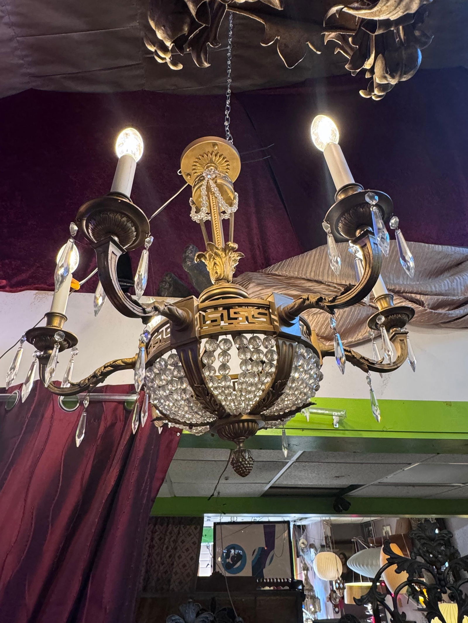 Antique French Empire Greek Key Chandelier - 4