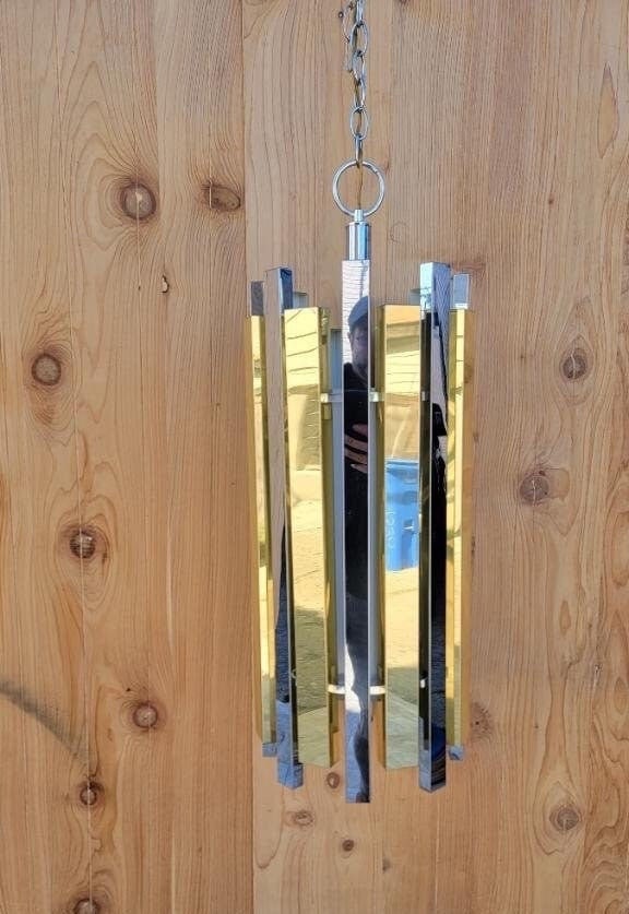 Mid Century Modern Gaetano Sciolari Brass & Chrome Pendant - 2