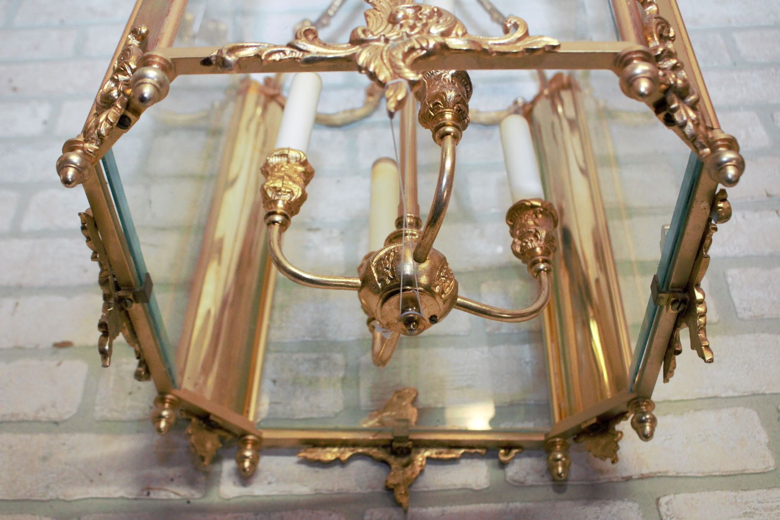 Vintage French Doré Gilt Bronze Louis XV Style Foyer Lantern - 10