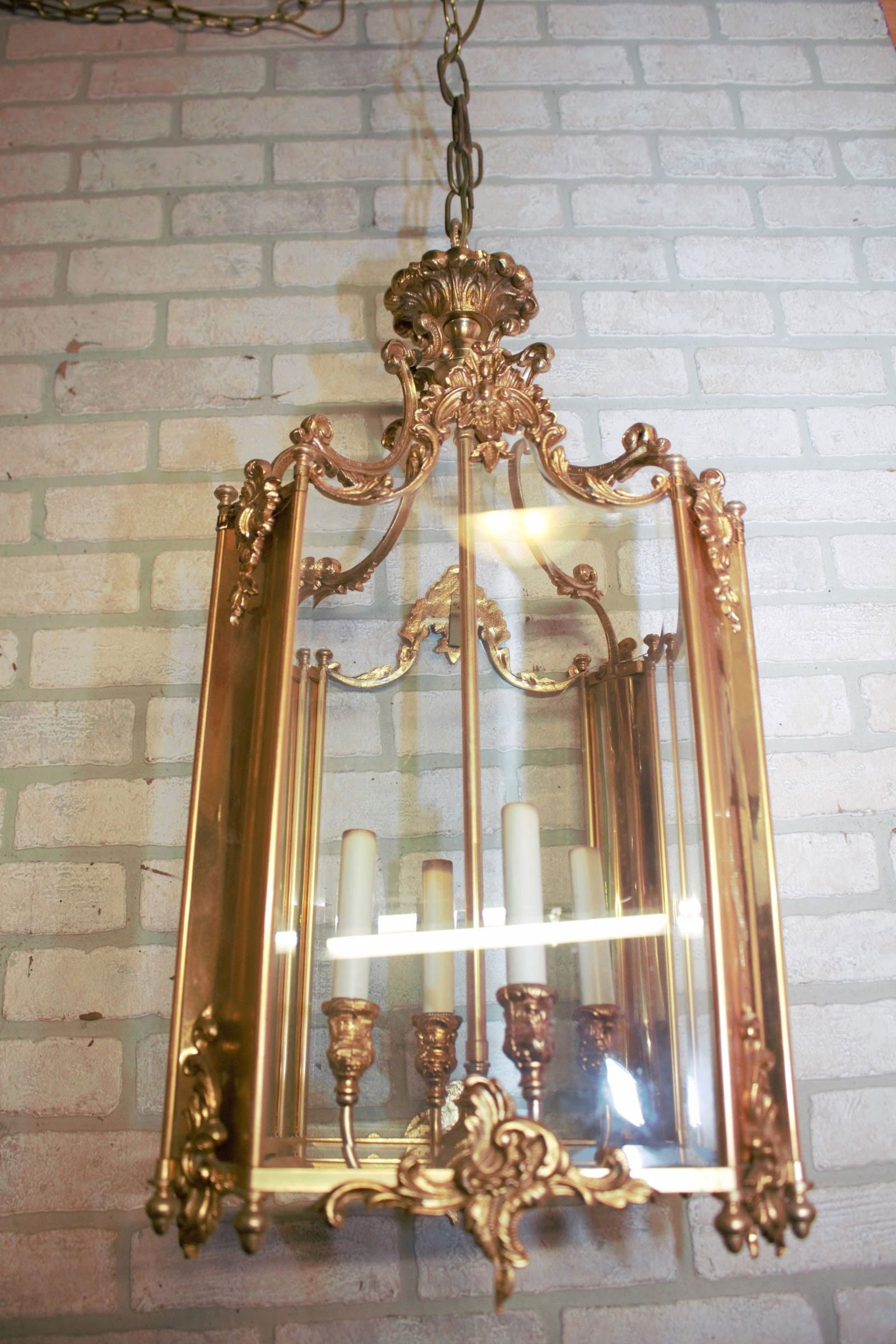 Vintage French Doré Gilt Bronze Louis XV Style Foyer Lantern - 2