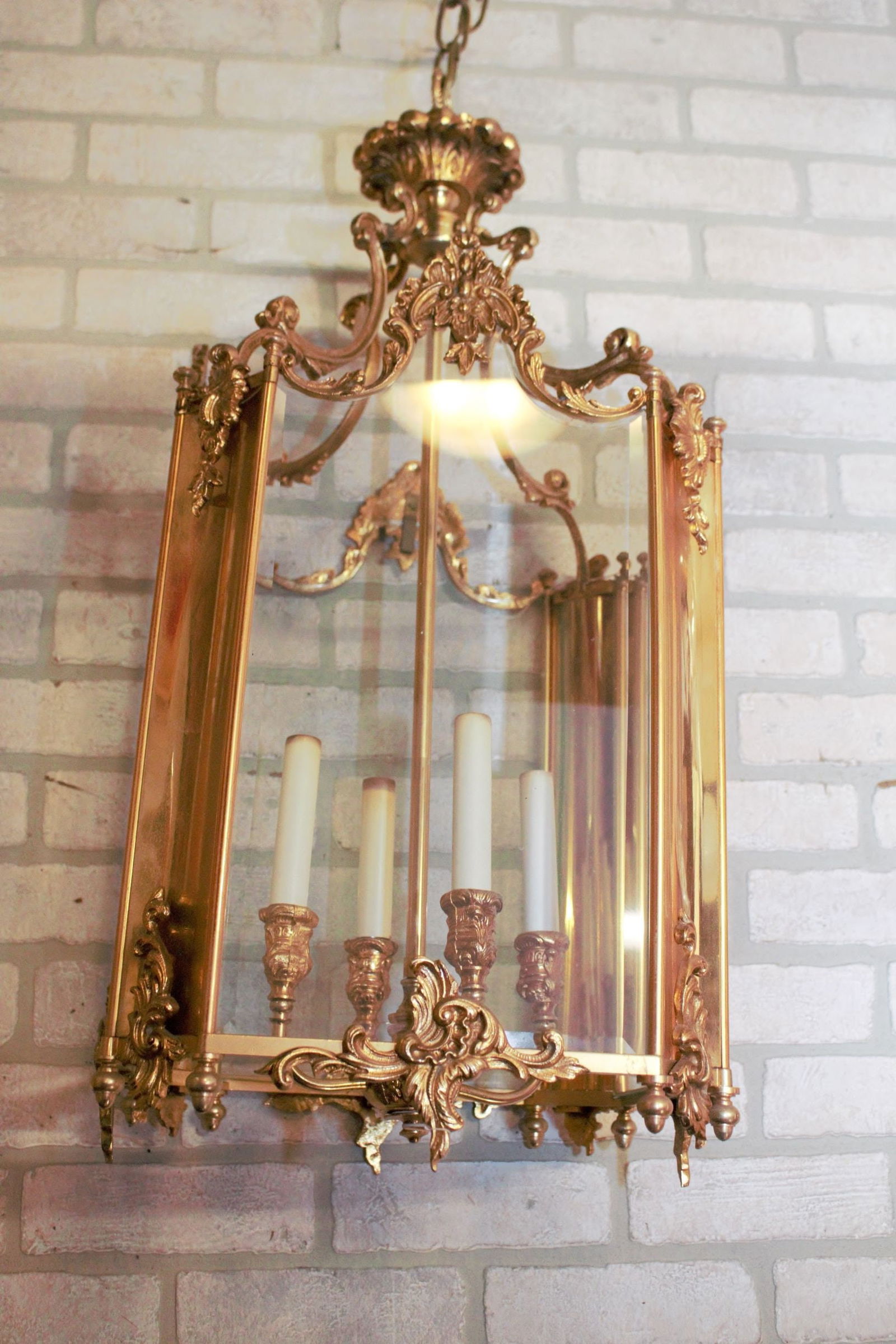 Vintage French Doré Gilt Bronze Louis XV Style Foyer Lantern - 4