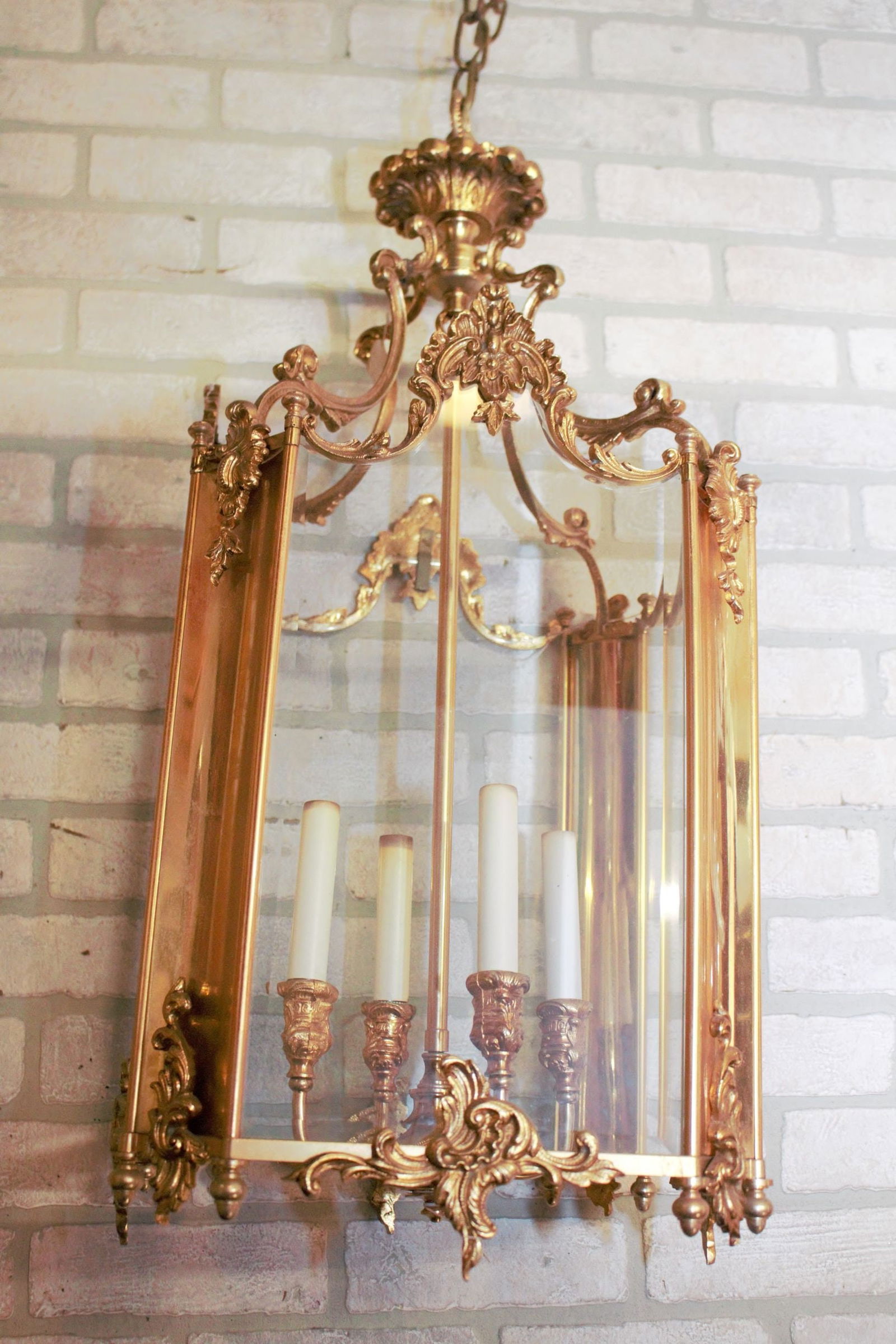 Vintage French Doré Gilt Bronze Louis XV Style Foyer Lantern - 5