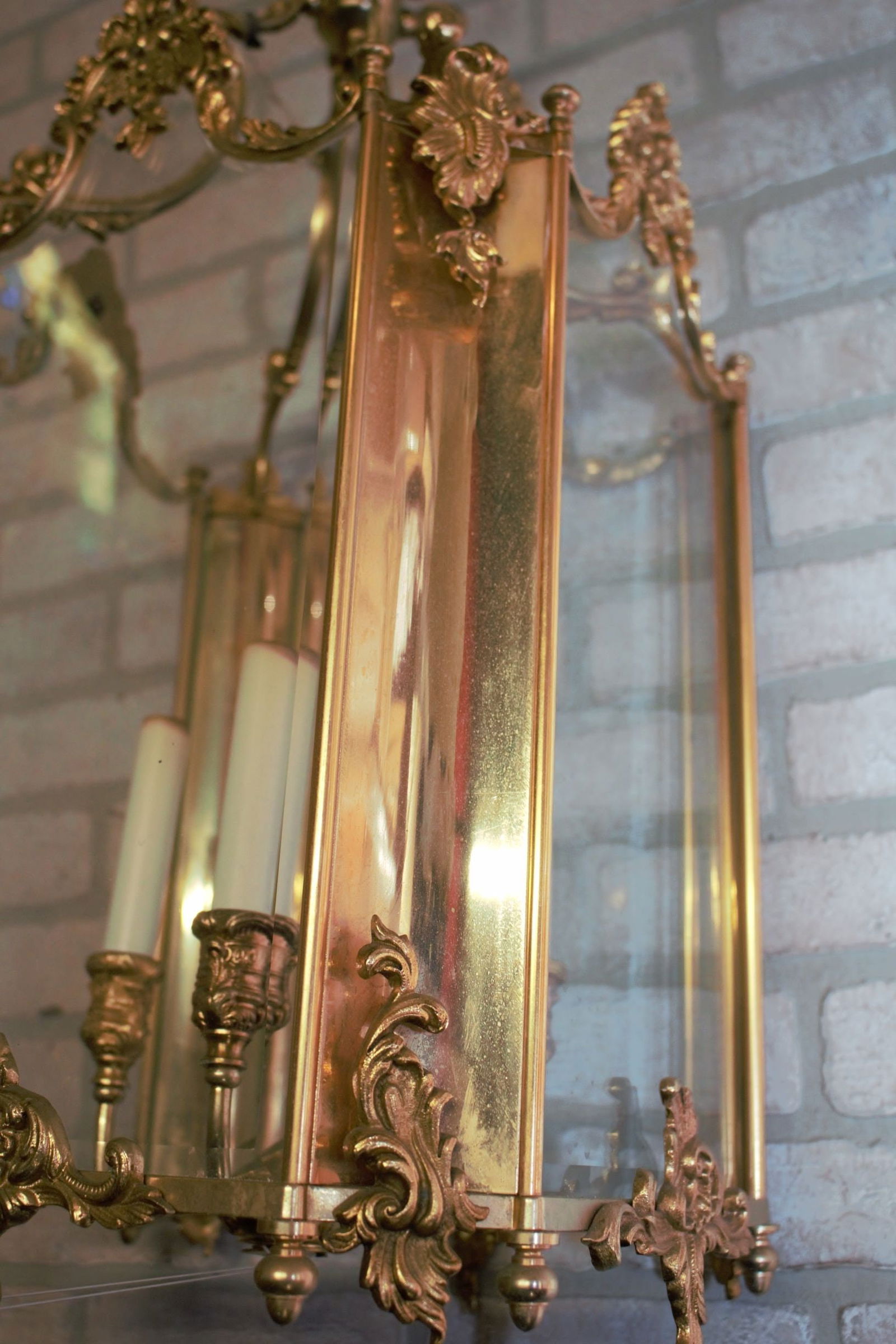 Vintage French Doré Gilt Bronze Louis XV Style Foyer Lantern - 9