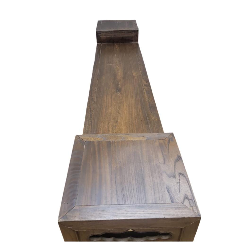 Antique Shanxi Province Elm Carved Side Altar Table with Turned Legs - 6