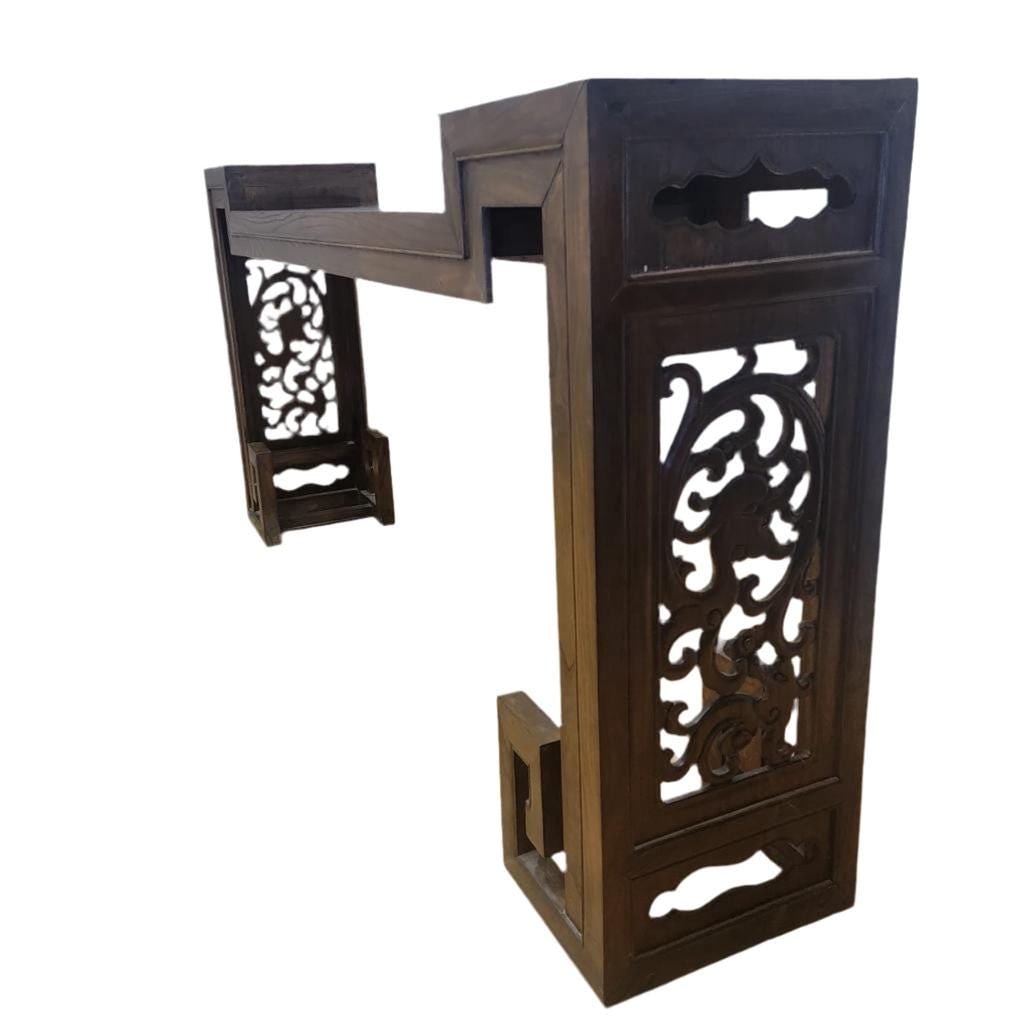 Antique Shanxi Province Elm Carved Side Altar Table with Turned Legs - 8